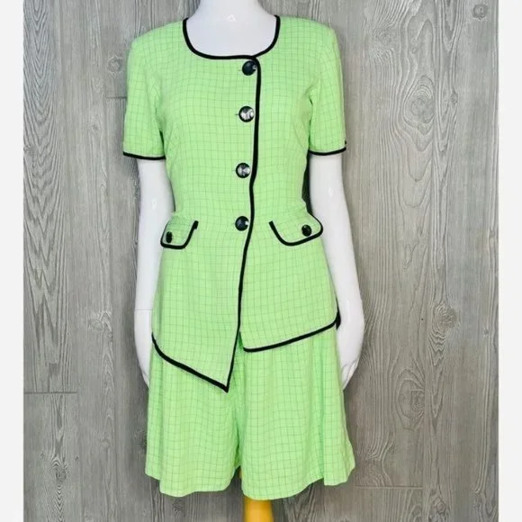 Hand Crafted Jackets & Coats | Handmade Vintage Clueless Style Green Suit Set Short Bottom Suit Top Large 80s | Color: Black/Green | Size: M | Scoy1's
